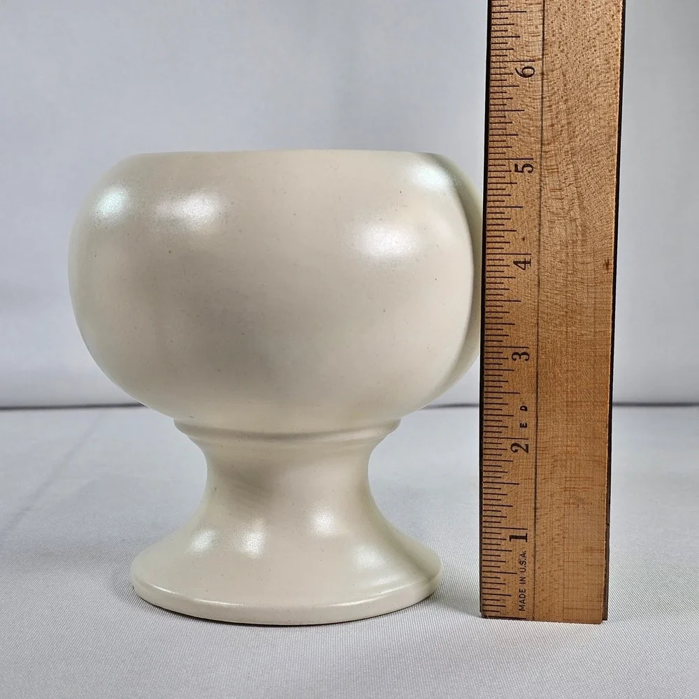 Vintage Haeger USA Pottery Cream Speckled Orb Vase and Footed Pedestal Set 2pc